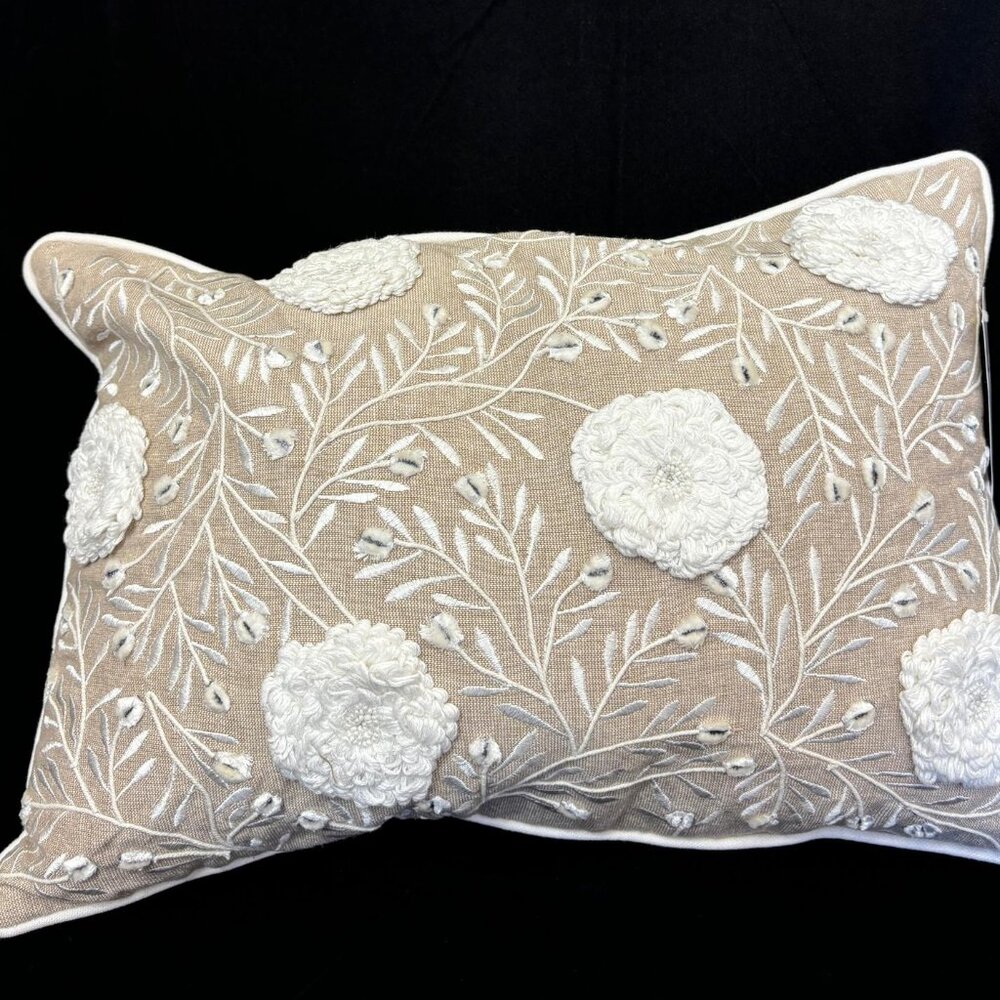 Flat 60%off on Handmade Beige Embroidered Cushion Cover 12*18"
